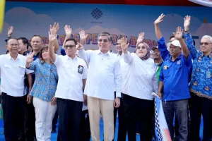 Pelepasan mudik gratis 2026 yang diselenggarakana oleh Kementerian Ketenagakerjaan (Kemenaker), Selasa (17/3/2026).(Dok. BPJS Ketenagakerjaan)